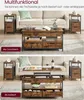 A collage showing a coffee table in two different configurations: as a coffee table and as a dining table, with a sofa and side tables in the background. Produktbild-Vorschau
