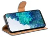 A smartphone in a brown flip case with a teal wallpaper on its screen. Náhľad obrázku produktu