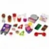 A collection of toy food and drink items, possibly from a playset. Náhled obrázku produktu