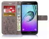 A flip-style phone case for a Samsung Galaxy A3 2016, open to reveal the phone and card slots with currency. Produktbild-Vorschau