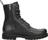 A studio shot of a single black boot. Voir les images du produit