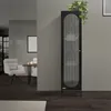 A modern living room with a tall black display cabinet filled with decorative items. Podgląd zdjęcia produktu