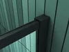 Close-up of a black metal frame attached to a teal wall made of vertical panels. Produktbild-Vorschau
