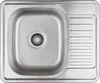 A top-down view of a stainless steel kitchen sink with a drainer. Produktbild-Vorschau