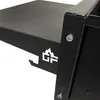 A close-up view of a black metal grill shelf with a logo. Produktbild-Vorschau