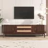 MODFU Meuble TV Bas en Bois Naturel, 2 Portes Coulissantes Voir les images du produit 3