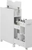 A white bathroom cabinet with an open drawer, showing toilet paper and bottles of soap. Náhled obrázku produktu