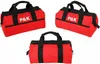 Three red tool bags with black trim and handles are displayed from different angles against a white background. Produktbild-Vorschau