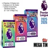 A collage of Topps Premier League 2025/26 Mega Tins with promotional text. Podgląd zdjęcia produktu