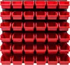 A wall-mounted storage system with multiple red bins. Náhled obrázku produktu