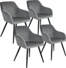 Four gray upholstered chairs with black legs are arranged in a staggered formation against a white background. Náhled obrázku produktu