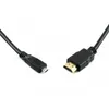 A black HDMI cable with two different connector types, one standard HDMI and one micro HDMI, is shown against a white background. Produktbild-Vorschau