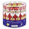 A clear, well-lit studio shot of a cylindrical container filled with individually wrapped chocolate Santas. Náhled obrázku produktu