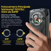 Close-up of the back of a rugged smartphone, with a finger touching the screen and marketing text and camera specifications displayed. Produktbild-Vorschau