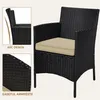 A black rattan chair with a khaki cushion, shown with close-up details of its design. Produktbild-Vorschau