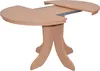 A light brown, extendable dining table with a pedestal base, shown against a white background. Produktbild-Vorschau