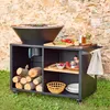 An outdoor cooking setup with a plancha grill and a storage cart. Produktbild-Vorschau