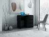 A modern home office setup with a black desk, laptop, and a gray chair, set against a snowy window view. Produktbild-Vorschau