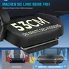 Close-up of a gaming chair seat with text highlighting its width, and comparison graphics below. Podgląd zdjęcia produktu