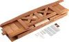 A disassembled wooden park bench and its hardware are laid out on a white background. Produktbild-Vorschau