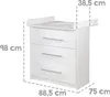 A white dresser with a changing top and dimensions indicated by dashed lines and text. Produktbild-Vorschau