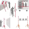 Collage of images showing different uses of adjustable support poles and related equipment. Produktbild-Vorschau