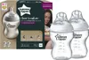 A product shot of Tommee Tippee baby bottles and their packaging. Voir les images du produit