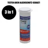 A product shot of a bottle of test strips for pool and whirlpool water. Produktbild-Vorschau