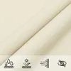 A close-up view of cream-colored Oxford fabric, with four icons at the bottom indicating water resistance, UV protection, breathability, and privacy. Produktbild-Vorschau