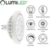 A product image of a LUMILED LED light bulb with accompanying feature icons and text. Produktbild-Vorschau