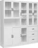 A white storage cabinet with glass doors and drawers. Podgląd zdjęcia produktu