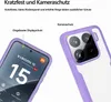 A close-up marketing image showing a phone case for a Xiaomi 15, highlighting its scratch resistance and camera protection features. Produktbild-Vorschau