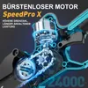 A close-up, stylized view of the internal motor and chain mechanism of a mini chainsaw, with glowing blue accents and text overlays highlighting its features. Produktbild-Vorschau
