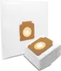 A stack of white vacuum cleaner bags with brown connectors and one bag shown separately. Produktbild-Vorschau