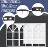 A collage of images showing a black gazebo with windows, with text overlay in German. Voir les images du produit