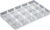 A clear, well-lit studio shot of a transparent plastic organizer tray with 15 compartments, placed on a white background. Produktbild-Vorschau