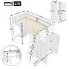 A diagram showing the dimensions of a white bunk bed with a desk and wardrobe. Produktbild-Vorschau