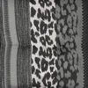 A close-up view of a fabric with a leopard print pattern and striped borders. Produktbild-Vorschau