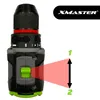 Close-up of a cordless drill with a red laser beam indicating a feature. Produktbild-Vorschau