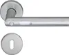 A silver-colored door handle and a matching escutcheon plate are shown against a white background. Produktbild-Vorschau