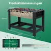 Diagrams showing the dimensions of a multi-game table, including a foosball table and a billiard table, along with billiard cues. Anteprima dell’immagine prodotto