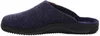 A side view of a blue felt slipper with a black sole. Voir les images du produit