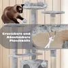A cat playing with a toy on a multi-level cat tree. Produktbild-Vorschau