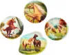 A collage of four round and uniquely shaped plates, each featuring a different illustration of horses in natural settings. Náhľad obrázku produktu