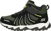 A side view of a single green and black Skechers hiking boot for boys. Voir les images du produit
