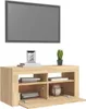 A TV stand with a TV mounted above it, set against a white background. Voir les images du produit