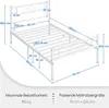 A diagram of a white metal bed frame with dimensions and specifications. Podgląd zdjęcia produktu