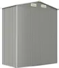 A grey metal garden shed with two vents on the front gable. Produktbild-Vorschau