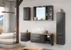 A modern bathroom vanity set with a sink, mirror, and storage cabinets. Produktbild-Vorschau