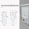 Diagrams illustrating how to select the right mirror size for a bathroom, showing single and double mirror configurations with measurements. Náhľad obrázku produktu